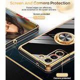 For Samsung Galaxy S21 Fe 5G Case: With Tempered Glass Screen Protector [2 Pack] 360° Rotatable Ring Holder Magnetic Kickstand, Plating Rose Gold Edge Protective Case, Black