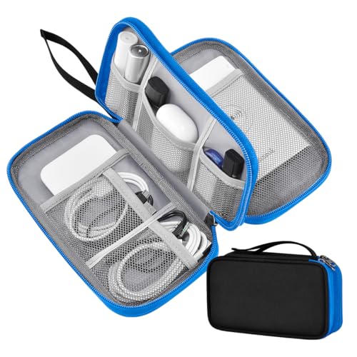 Electronic Accessories Organizer, Travel Cable Carry Pouch Storage Bag For Laptop Attachment Cable, Cord, Charger, Earphone Etc,Black-Blue
