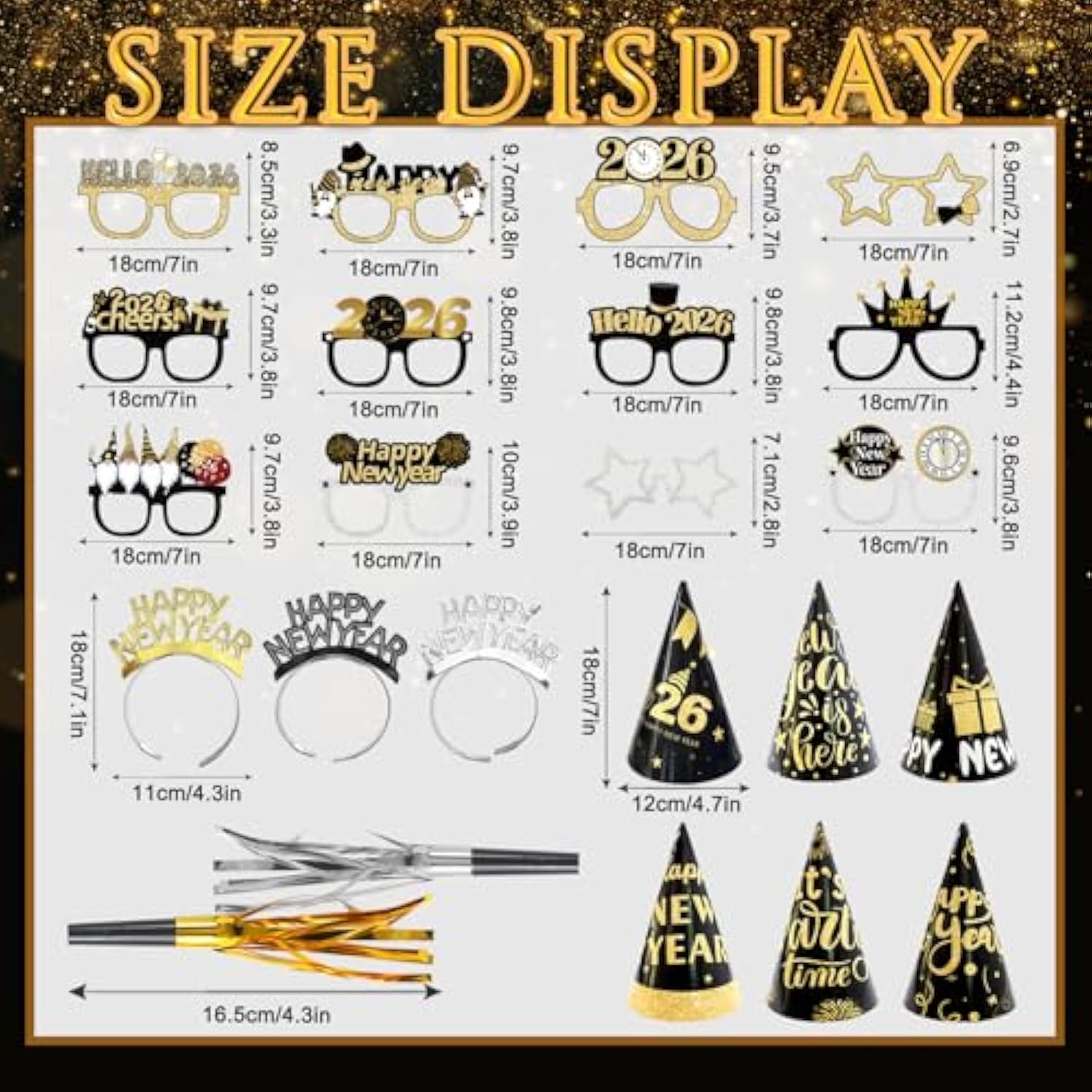 36-Piece 2026 New Year Party Set with Headbands, Tiaras, Glasses, and Noise Makers