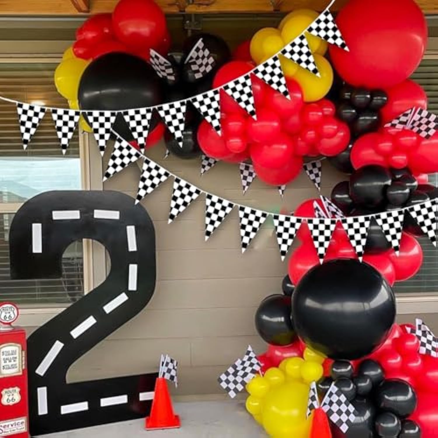 2 Pc Double-Sided Red/White Checkered Pennant Banner (80") Race Car Party Decor