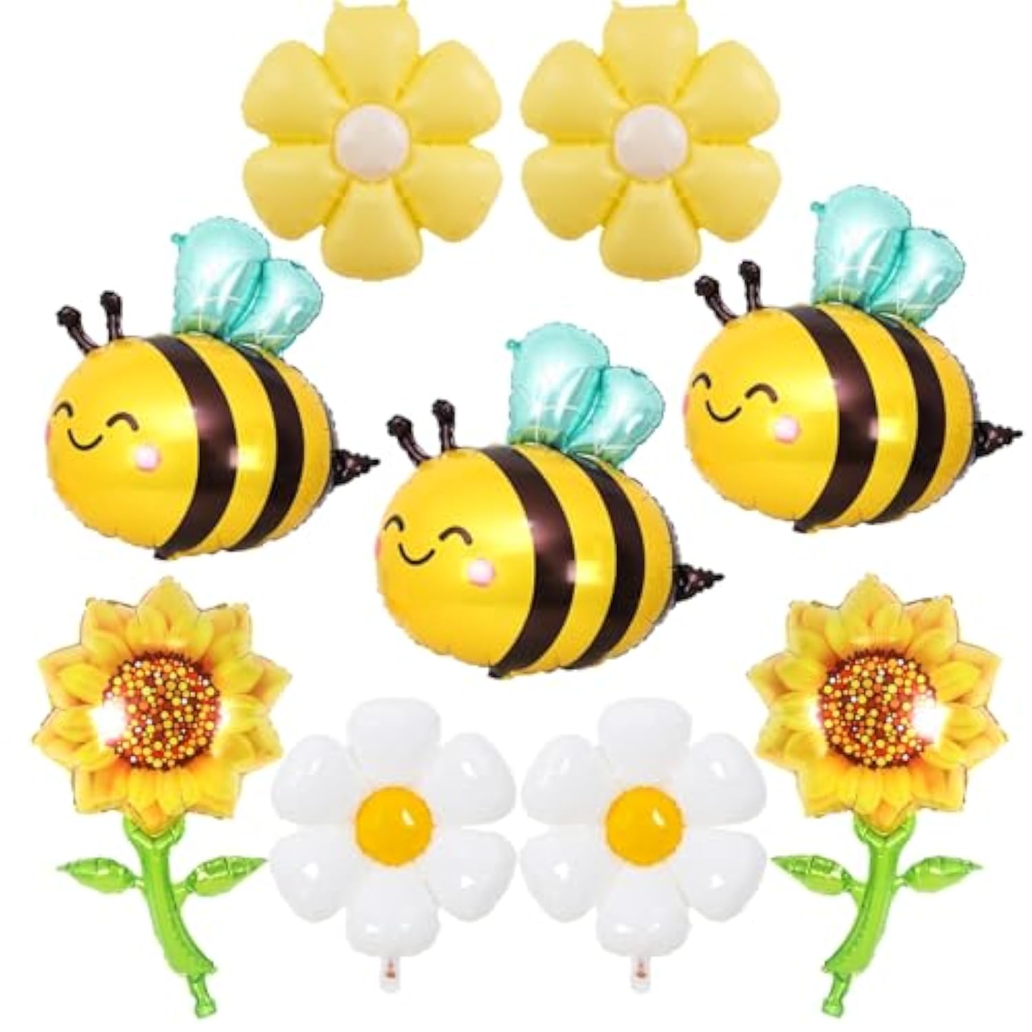 Bee Aluminum Foil Balloons Set For Gender Reveal Party, Baby Shower Decorations - 3 Bees, 4 Daisy & 2 Sunflower Flower Foil Balloons - Bee Themed Party Decor, Baby Shower Supplies, Bee Birthday Decor