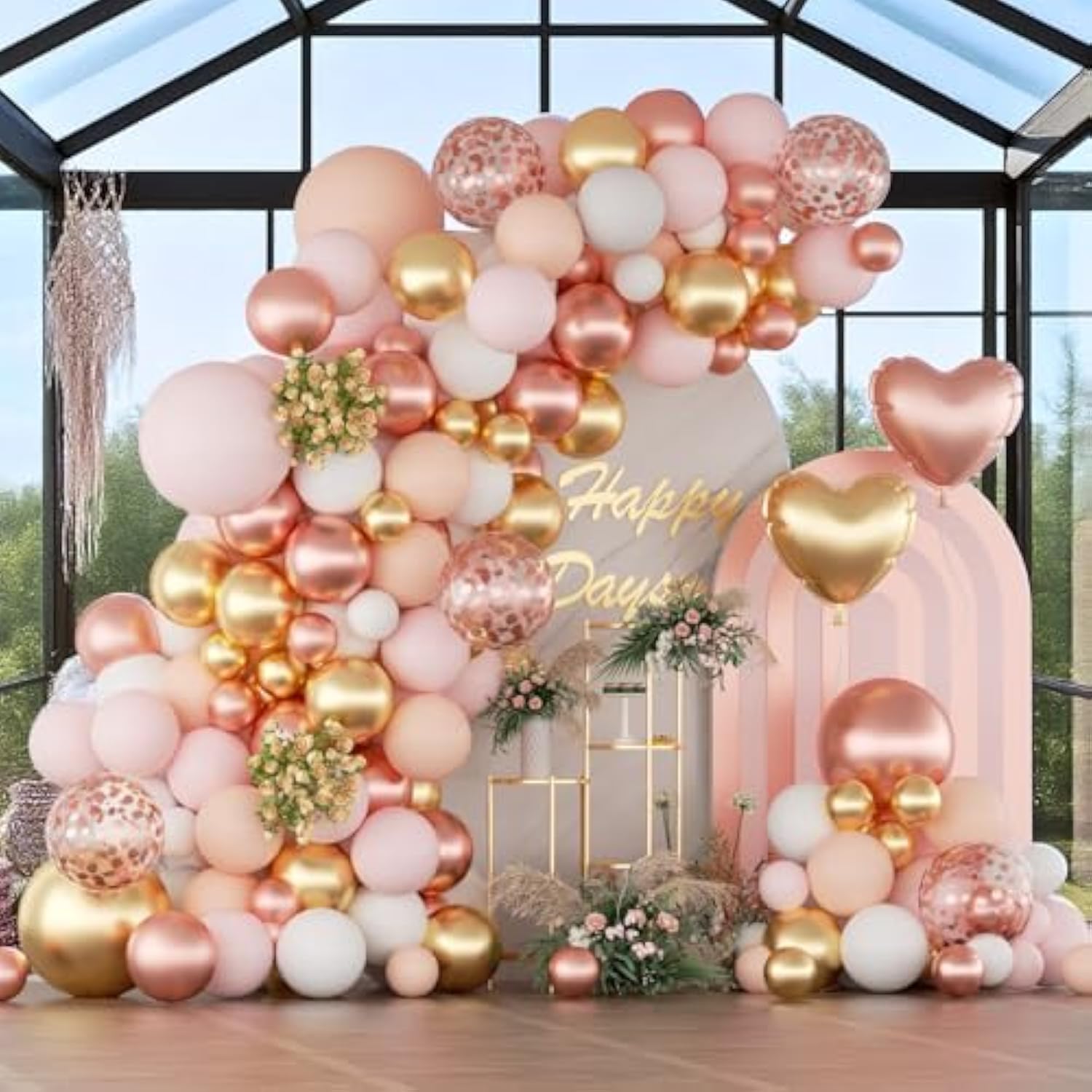 162Pcs Pink And Gold Balloon Arch Kit, Rose Gold And White With 2Pcs Love Foil Balloons For Baby Shower, Bachelorette, Wedding, Princess Party, Girl 16 Birthday Decorations