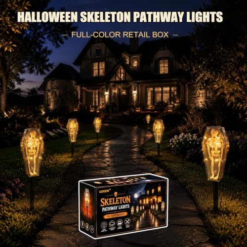 4 Pack Solar Halloween Skeleton Coffin Lights Outdoor Pathway Decorations
