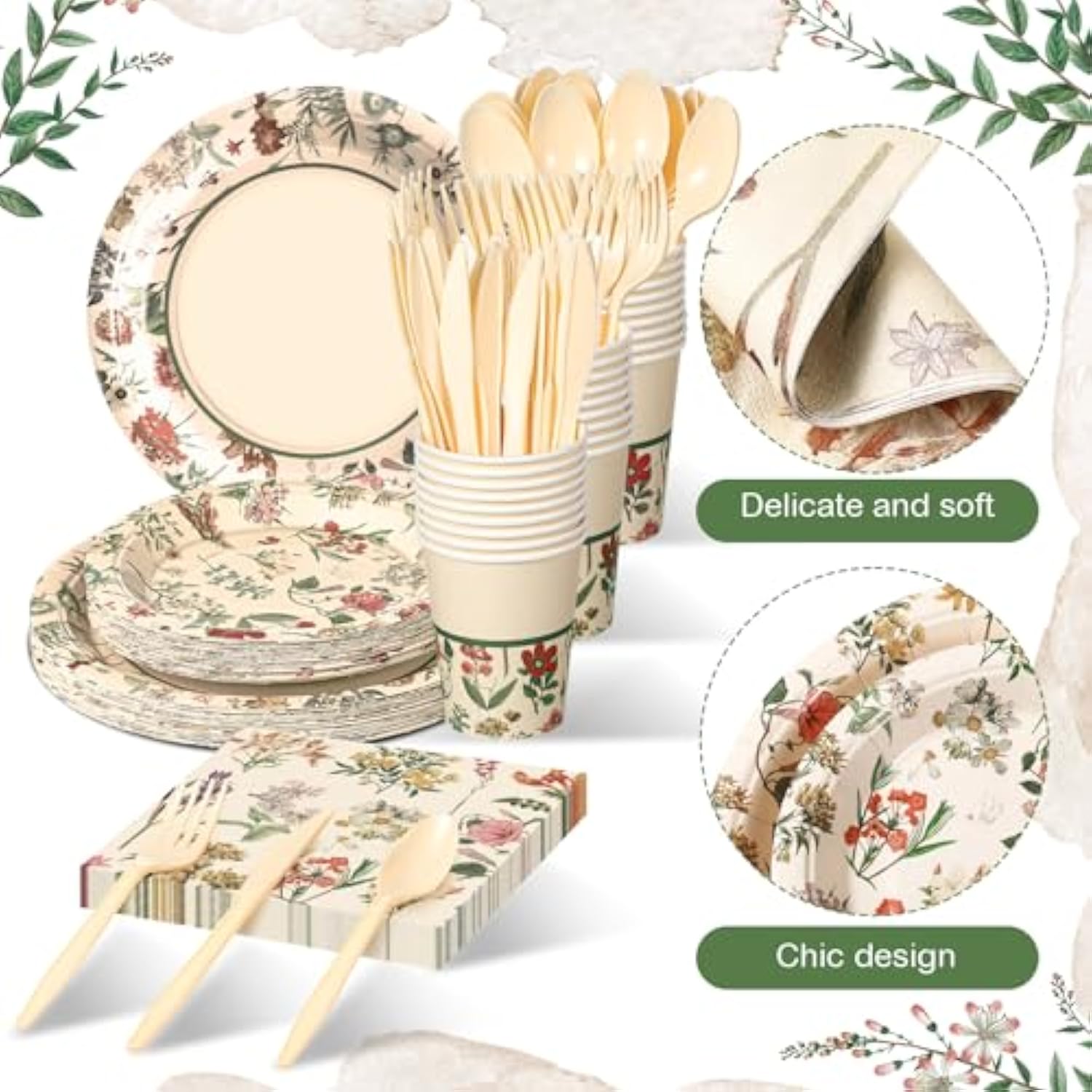 25 Set Floral Party Supplies Flower Paper Plates Napkins Tablewares Disposable Flower Dinnerware For Girls Women Floral Birthday Tea Party Decorations Favors
