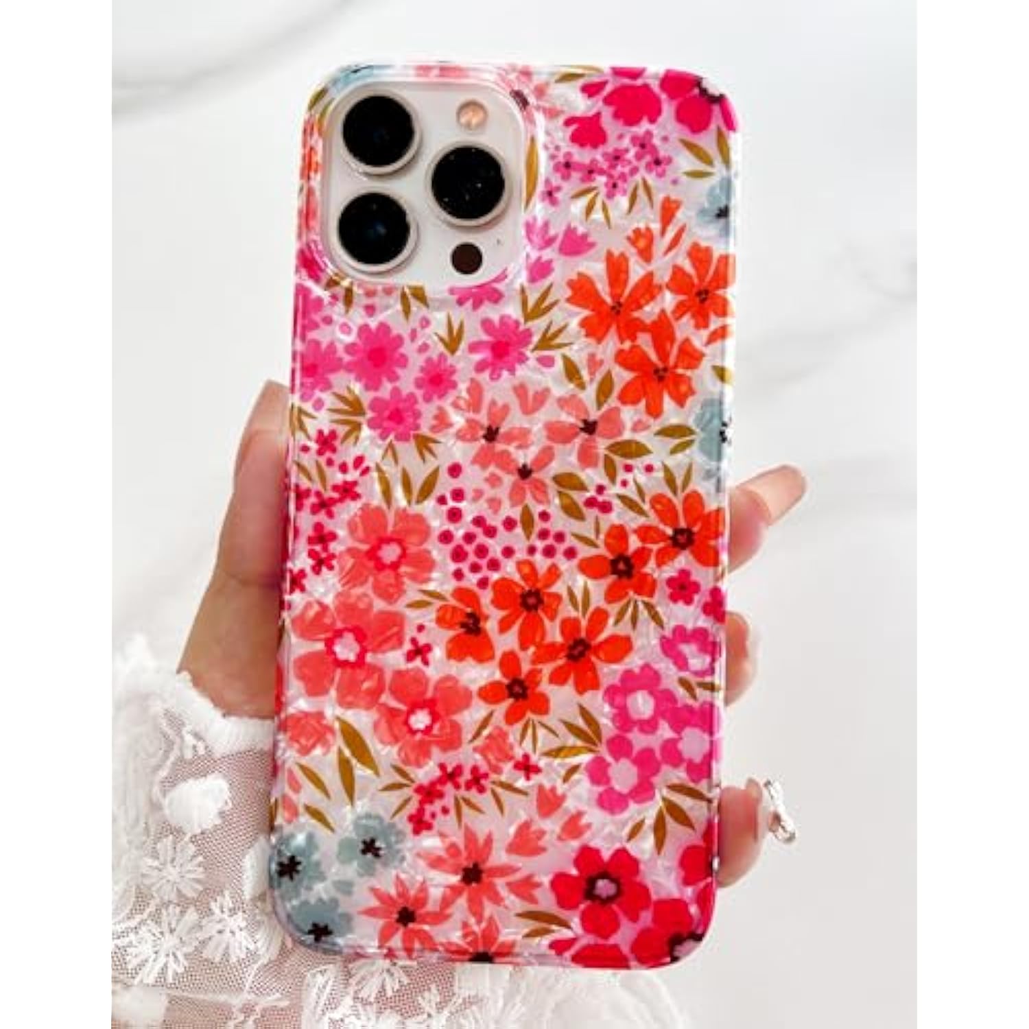 For Iphone 15 Pro Case 6.1",Cute Clear Flowers Design For Girls Women Shell Pattern Soft Lightweight Slim Fit Tpu Shockproof Phone Cover For Iphone 15 Pro, Pink Garden Floral