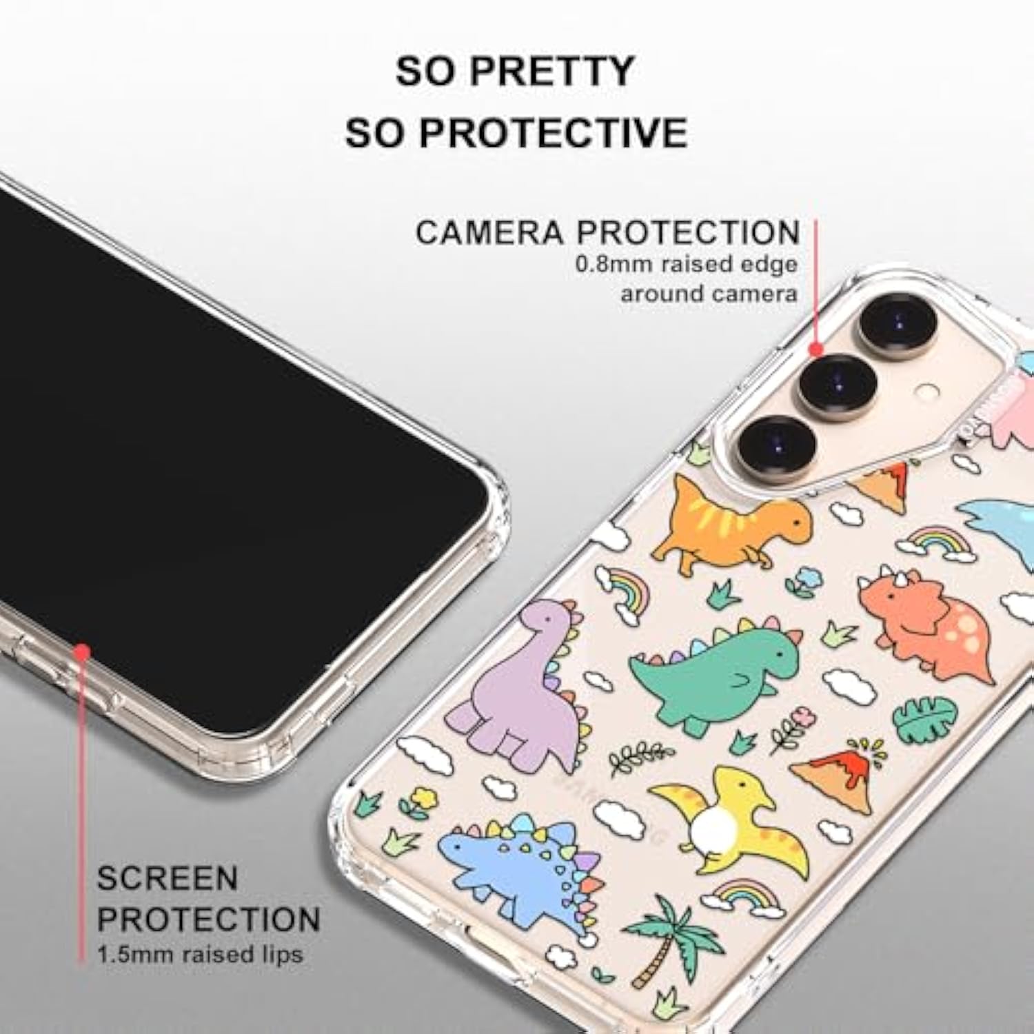 Case For Samsung Galaxy S25 Plus, [Buffertech 6.6Ft Military-Grade Drop Protection] [Anti Peel Off Tech] Clear Tpu Bumper Phone Case Cover Design - Dinosaur Land