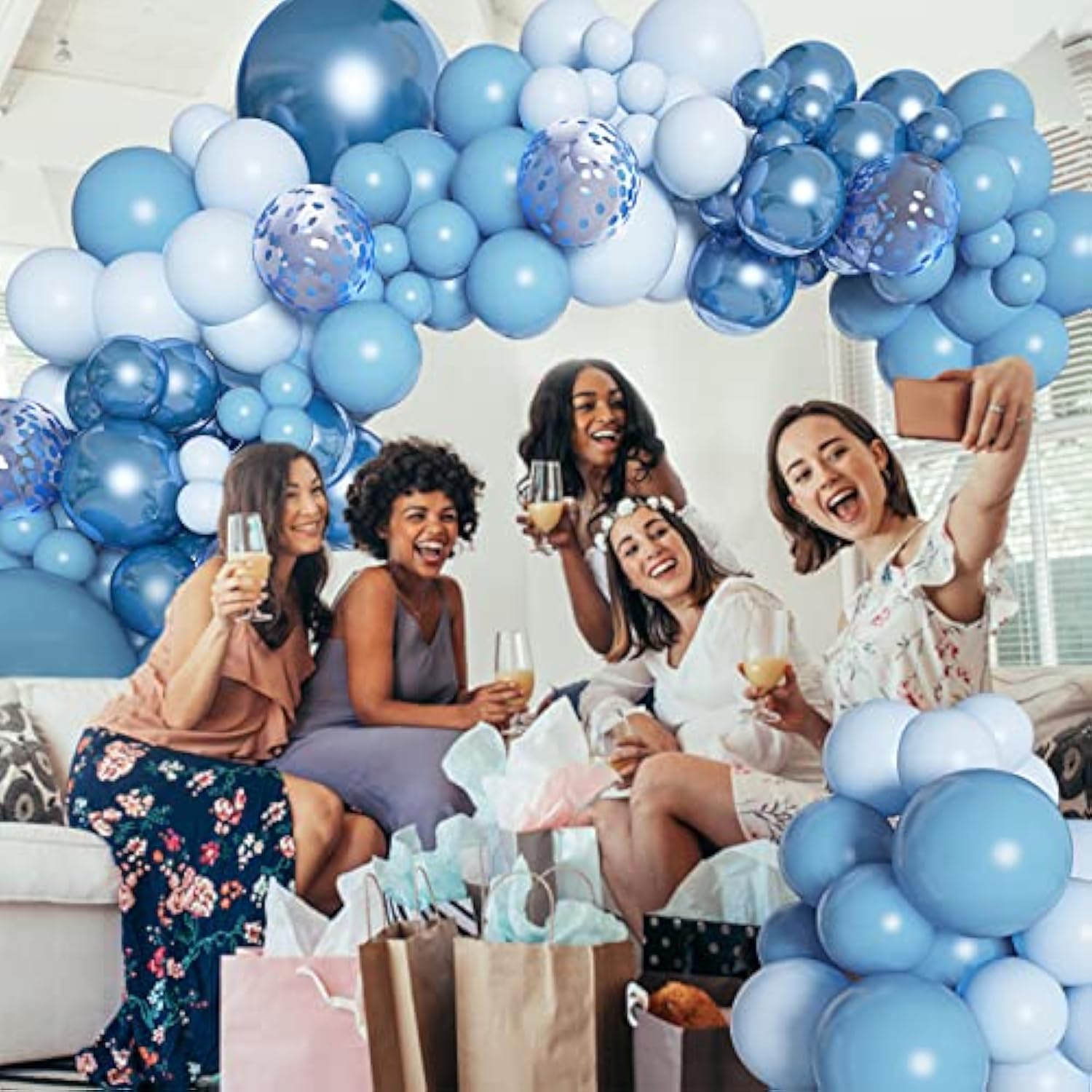 143Pcs Blue Balloons Arch Garland Kit, Different Size Metallic Blue Macaron Confetti Balloons For Boys Blue Birthday Baby Shower Wedding Ocean Themed Party Background Decorations Supplies