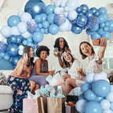 143Pcs Blue Balloons Arch Garland Kit, Different Size Metallic Blue Macaron Confetti Balloons For Boys Blue Birthday Baby Shower Wedding Ocean Themed Party Background Decorations Supplies