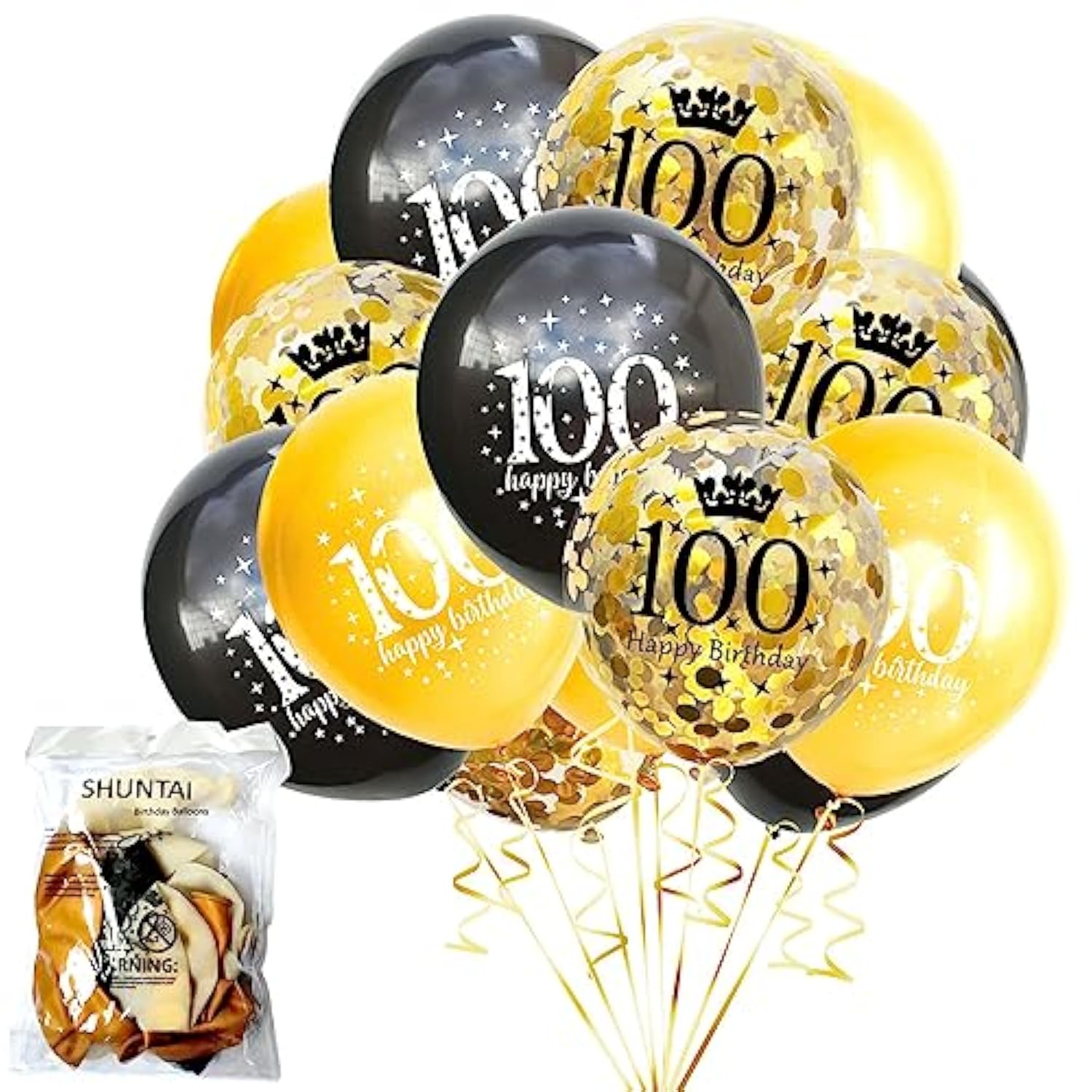 100th Birthday Balloons – 15-Pack Gold & Black Decor for Men and Women Party Celebrations