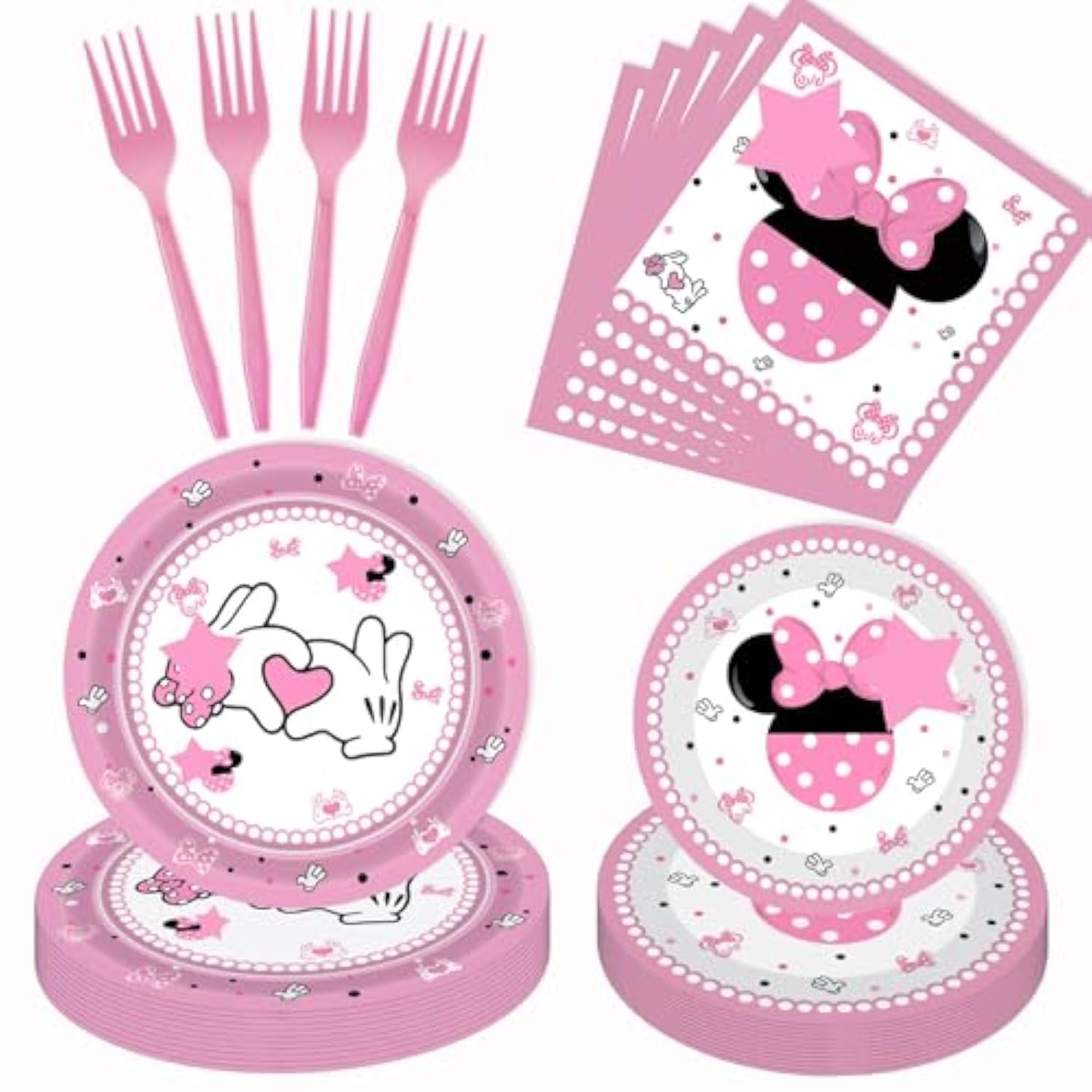 80 Pcs Pink Cartoon Birthday Party Decorations, Pink Girls Dessert Plates Napkins Forks Tableware Kit For Baby Shower Girls 1St 2Nd 3Rd 4Th 5Th 6Th 7Th Birthday Party Decorations Supplies