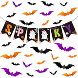 Spooky Halloween Banner with Bats Stickers Pink Purple Black Orange Party Wall Decor