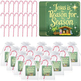 24 Packs Religious Christmas Plastic Peppermint Candy Cane With Jesus Is The Reason For The Season Card Organza Bag Gift Set For Church Gatherings Holiday Events Community Supply