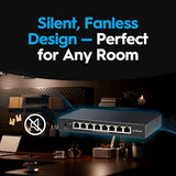8-Port 2.5G Ethernet Switch (Apex2008) 160Gbps Unmanaged Multi-Gig Network Switch, Fanless Silent Plug & Play Setup, Wall-Mountable Metal Housing For Home, Office & Gaming