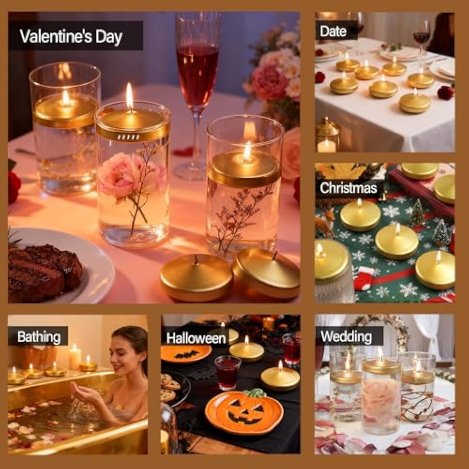 3 Inch Floating Candles 36 Packs Gold Floating Candle For Centerpieces 8-9 Hours Floating Candles 3” Water Candles For Cylinder Vases, Pool, Wedding, Christmas