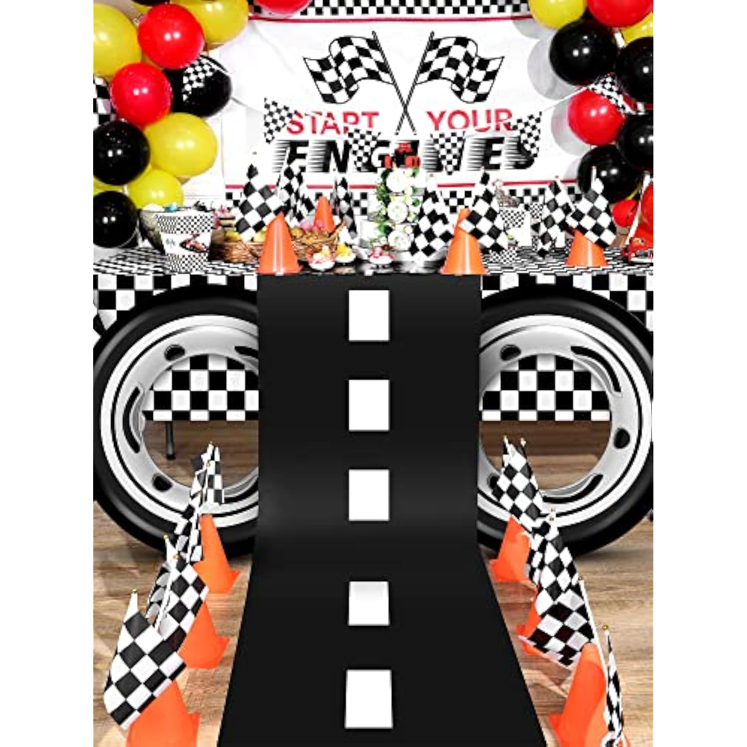 24 Pieces Race Car Party Supplies Include Traffic Cones Checkered Flag