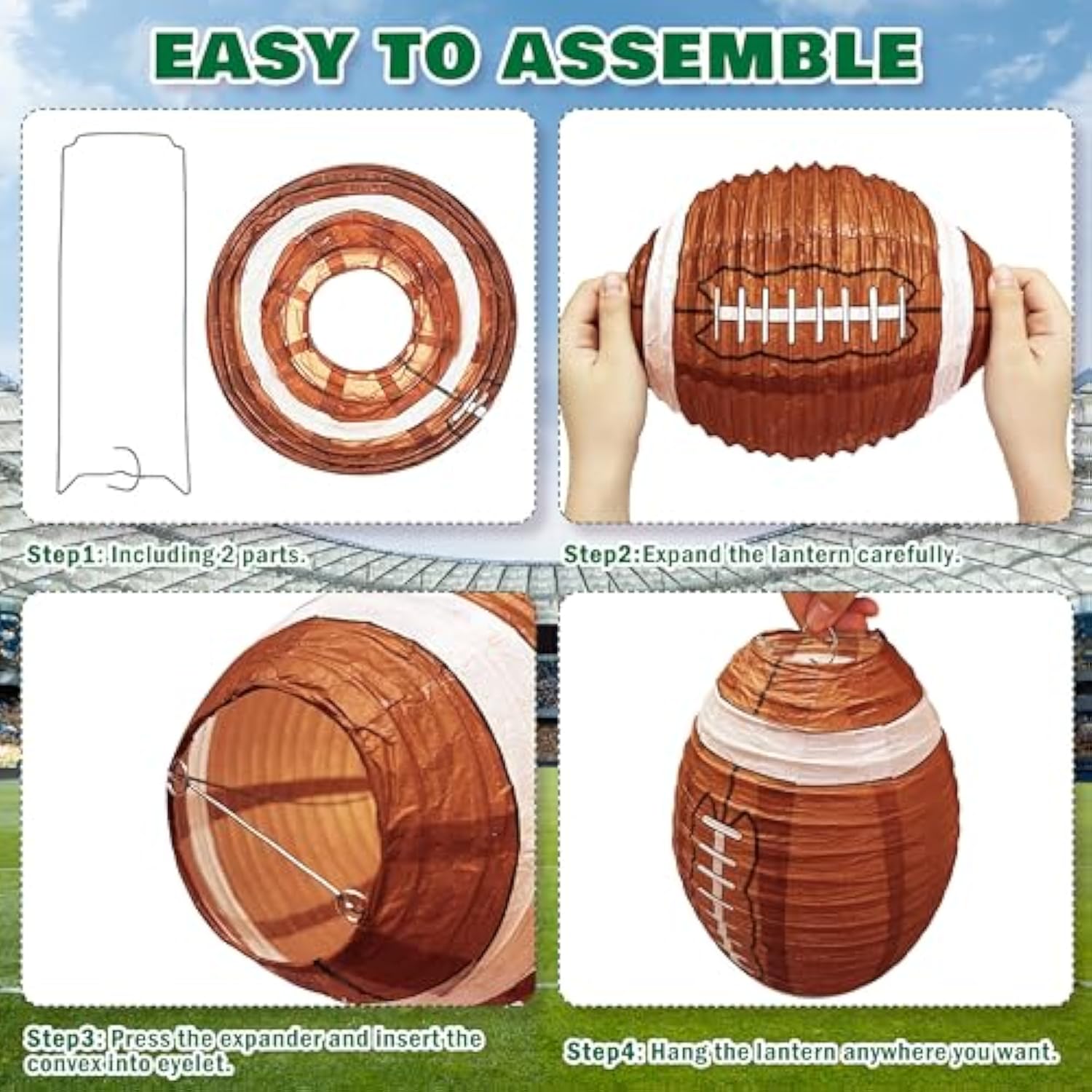 Superbowl Party Decorations Football Birthday Decorations Sports Party Supplies Set (Birthday Banner Paper Pom Poms Cake Toppers Lanterns Balloons) (Football-01)