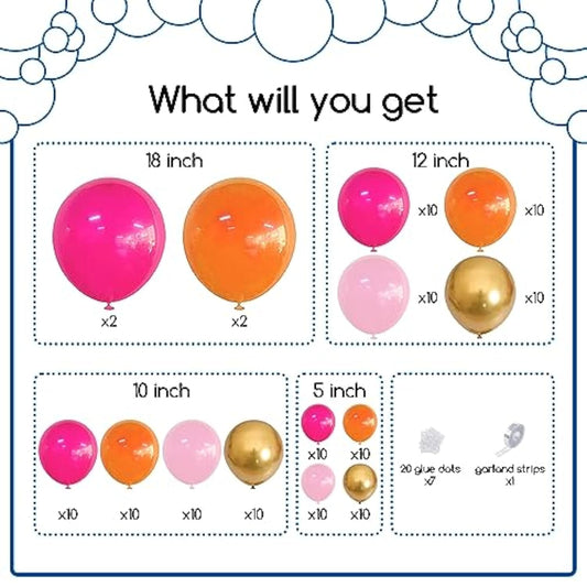 Pink Orange Balloon Garland Arch Kit, 124Pcs Hot Pink Orange Chrome Metallic Gold Latex Balloons For Birthday Wedding Baby Shower Tropical Party Supplies Summer Party Decorations