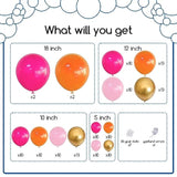 Pink Orange Balloon Garland Arch Kit, 124Pcs Hot Pink Orange Chrome Metallic Gold Latex Balloons For Birthday Wedding Baby Shower Tropical Party Supplies Summer Party Decorations