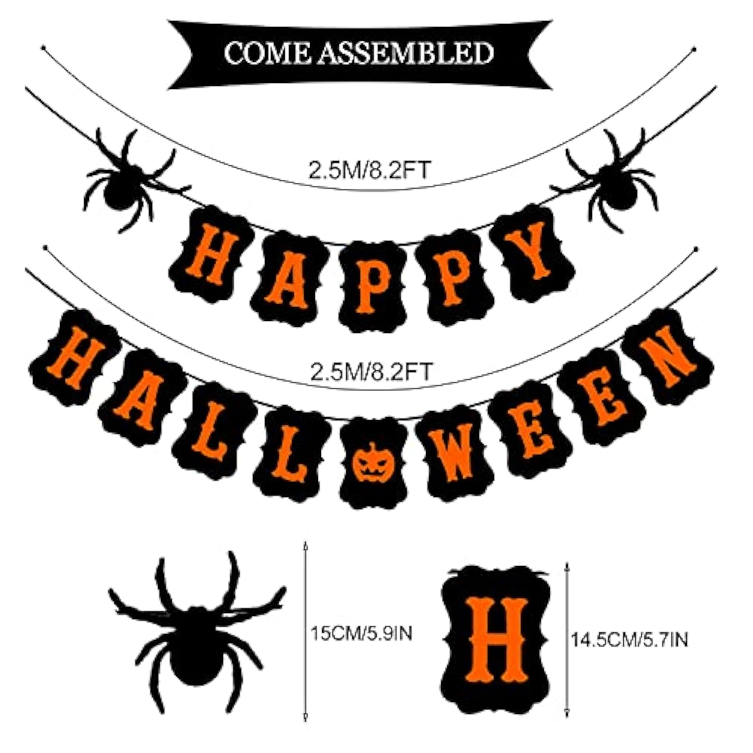 Happy Halloween Banner with Spider and Pumpkin Sign for Party Decorations