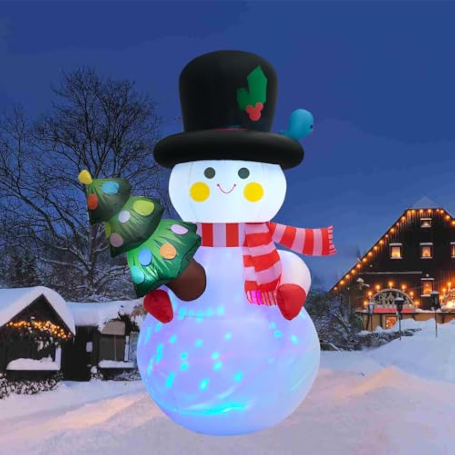 8 Ft Christmas Inflatables Snowman Yard Decoration, Blow Up Snowman With Christmas Tree Outdoor Decoration With Rotating