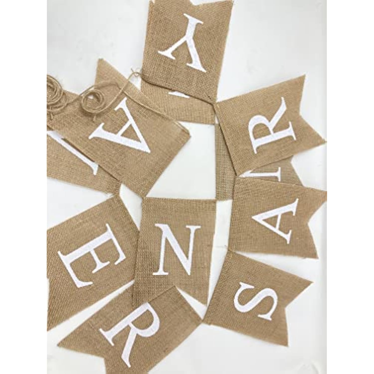 Happy Anniversary Burlap Banner For Wedding Anniversary Decorations With Gold Glitter Hearts