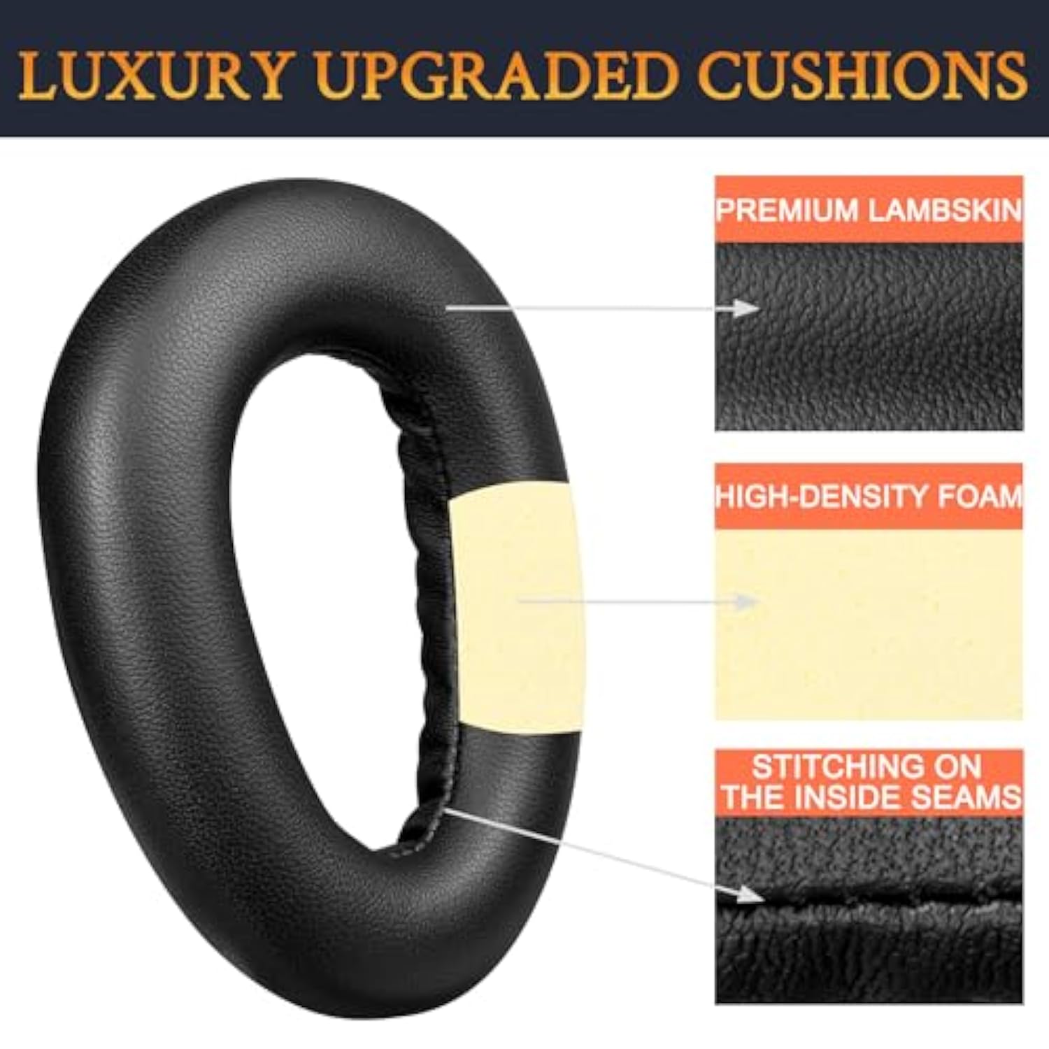 Lambskin Earpads Replacement For Sennheiser Pxc480, Pxc550, Pxc 550-Ii, Mb660 Uc, Mb 660 Mc, Ear Pads Cushions For Epos Adapt 660, With Noise Isolation Foam - Black