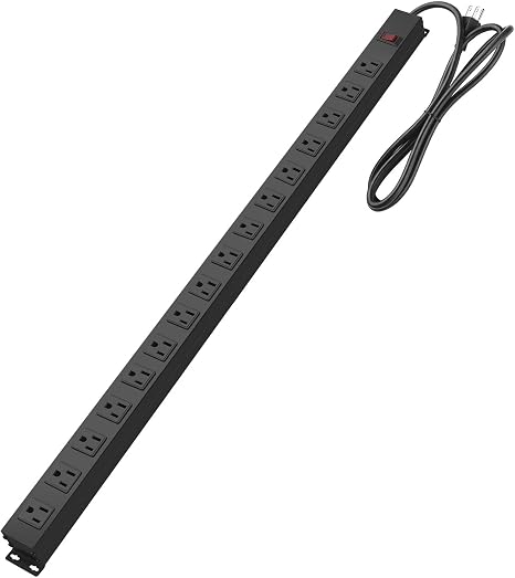 Metal Wall Mount Power Strip 16 Outlets 14AWG 3 Ft Cord 15A 125V 1875W