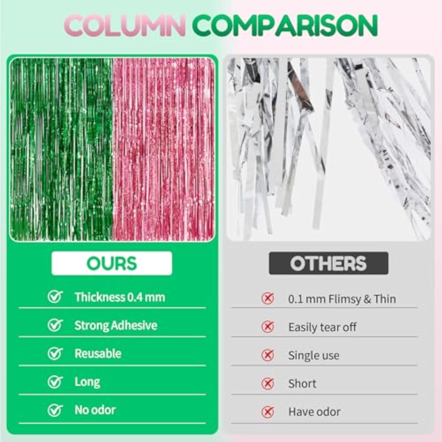 2-Pack Pink & Green Foil Fringe Backdrops 3.3×6.6 ft for Parties & Photo Booths