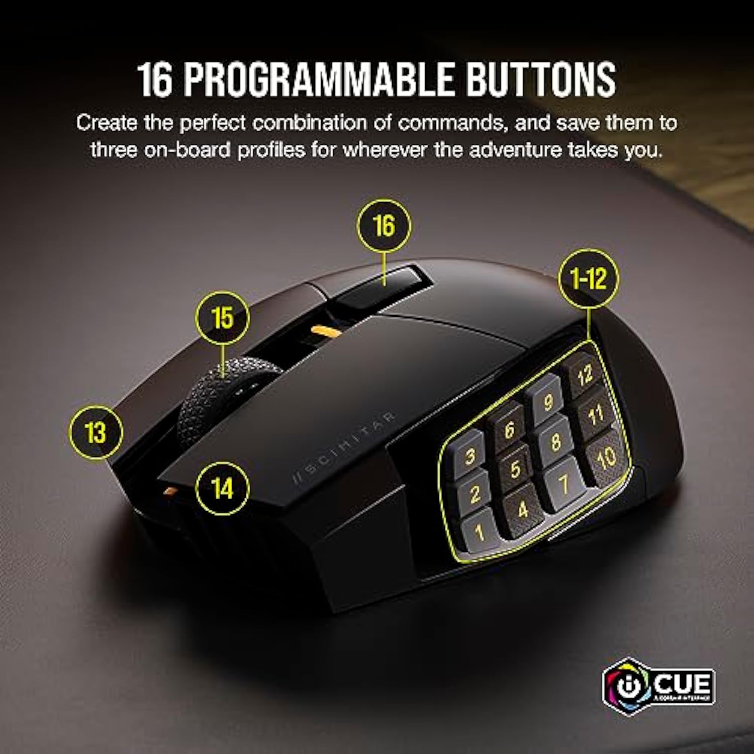 CORSAIR SCIMITAR ELITE RGB WIRELESS MMO Gaming Mouse - 26,000 DPI - 16 Programmable Buttons - Up to 150hrs Battery - iCUE Compatible - Black