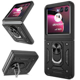 For Motorola Razr Plus 2023 Case, Heavy Duty Shockproof With 360° Rotation Metal Kickstand [Military Grade] Protective Case For Moto Razr+ 2023, Black