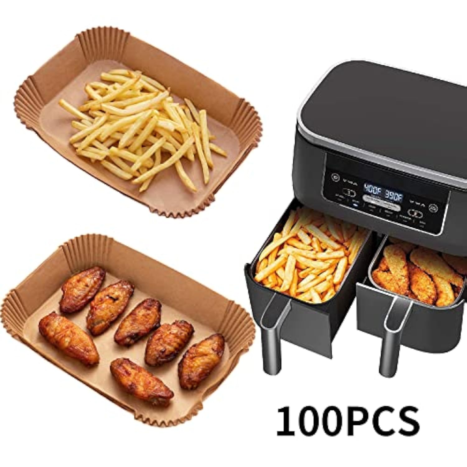 Air Fryer Disposable Paper Liner, 100Pcs Food Grade Parchment Liners For Ninja Dz201,Ninja Foodi Dual Air Fryer Accessories Baking Paper (9 * 6, Natural)