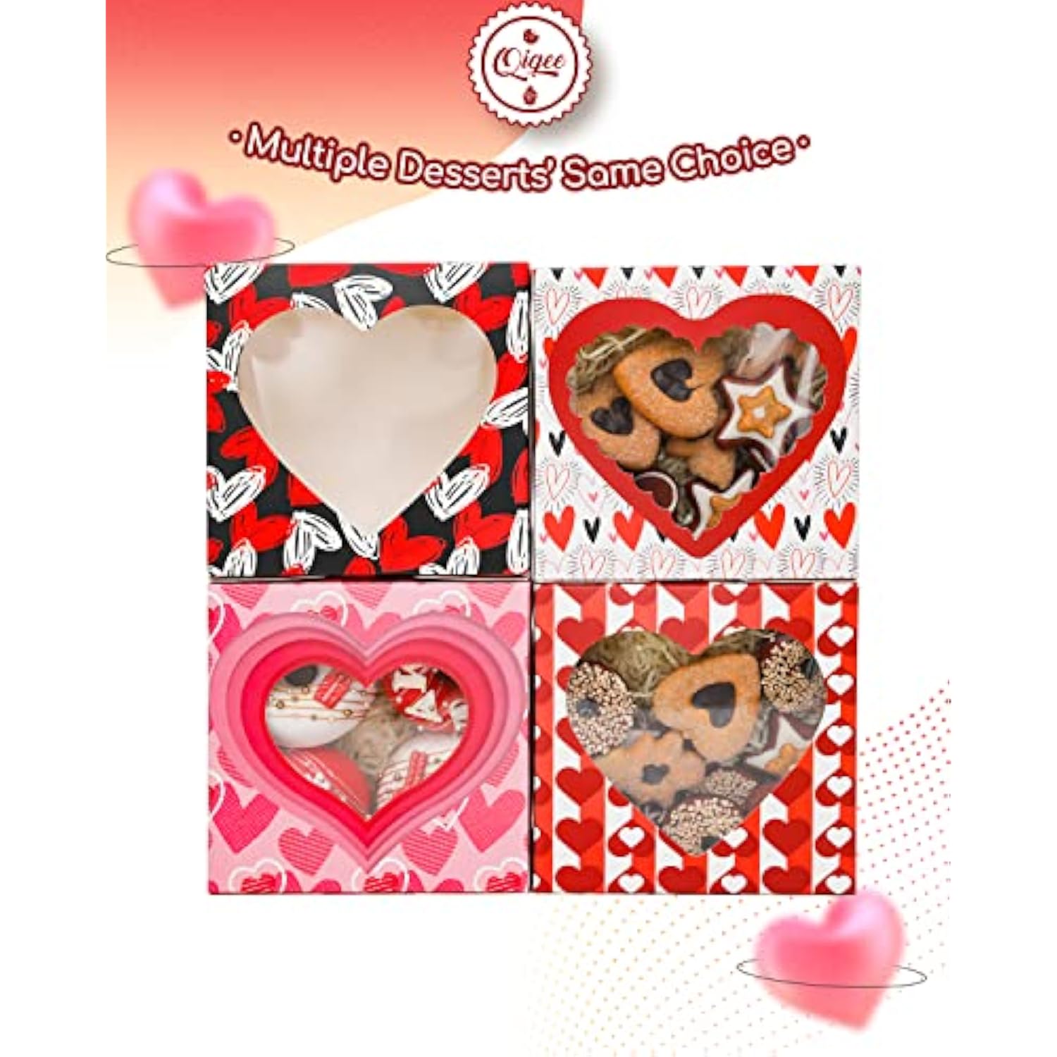 Valentine Bakery Box With Original Unique Design 60Packs 6X6X3 Cookie Boxes Pastry Box For Valentine'S Day