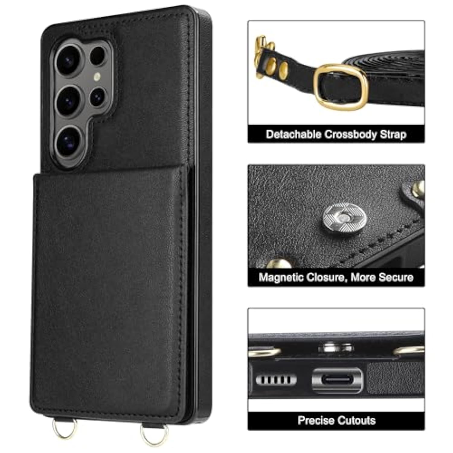 For Samsung Galaxy S25 Ultra Case With Card Holder Crossbody Lanyard Strap Leather Wallet Case With Magnetic Clasp Kickstand Heavy Duty Protective Flip Cover For Galaxy S25 Ultra For Women