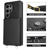 For Samsung Galaxy S25 Ultra Case With Card Holder Crossbody Lanyard Strap Leather Wallet Case With Magnetic Clasp Kickstand Heavy Duty Protective Flip Cover For Galaxy S25 Ultra For Women