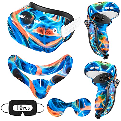 Accessories For Oculus Quest 2, Vr Accessory Set For Meta Quest 2, Include Controller Grip Leather Cover, Vr Shell Cover, Face Cover, The Best Gifts For Christmas And Halloween(Aurora Blue)