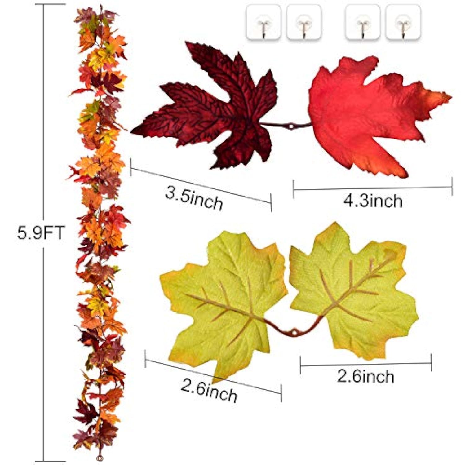 2 Pack Fall Garland Maple Leaf, 5.9Ft/Piece Hanging Vine Garland Artificial Autumn Foliage Garland Thanksgiving Decor For Home Wedding Fireplace Party Christmas (Brown)