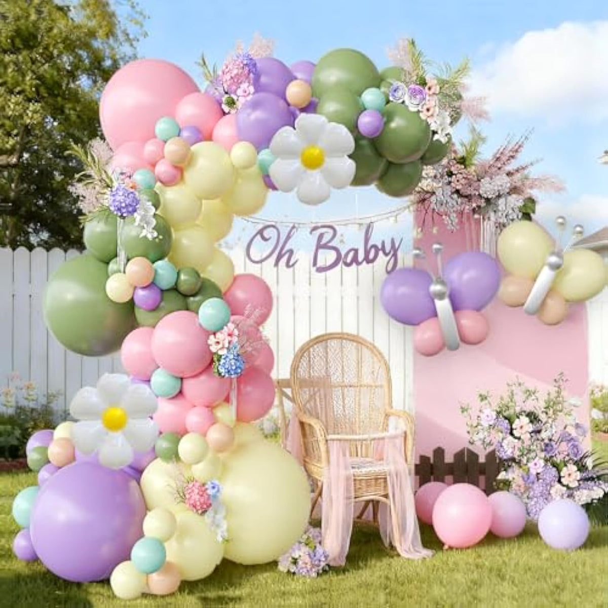 Butterfly Spring Balloon Arch Kit Flower Balloons 159Pcs Sage Green Pink Purple Balloons Fairy Balloon Garland For Wildflower Birthday Party Baby In Bloom Baby Shower Decorations