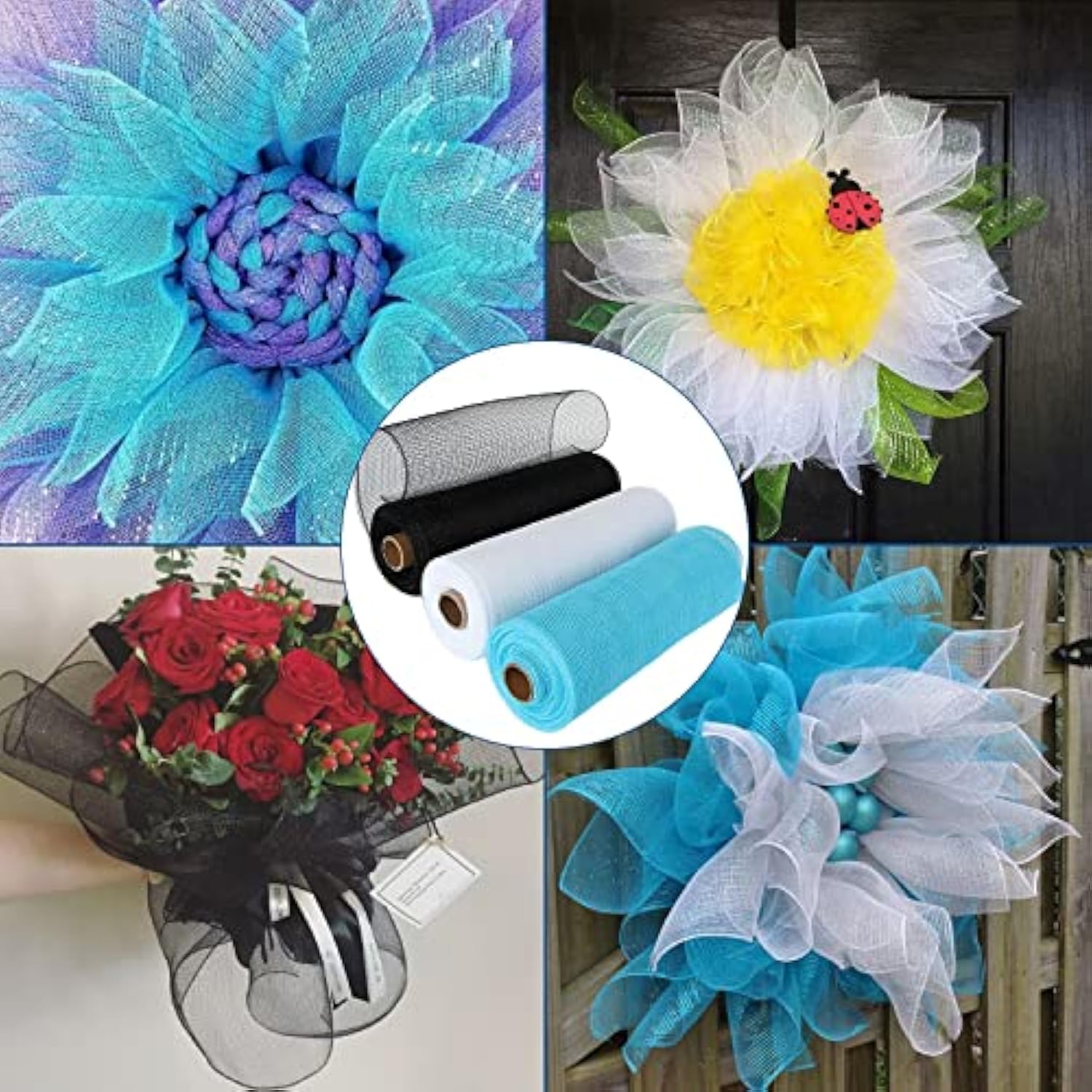 6 Rolls Poly Burlap Mesh 10 Inches Deco Mesh Ribbon 60 Yards Mesh For