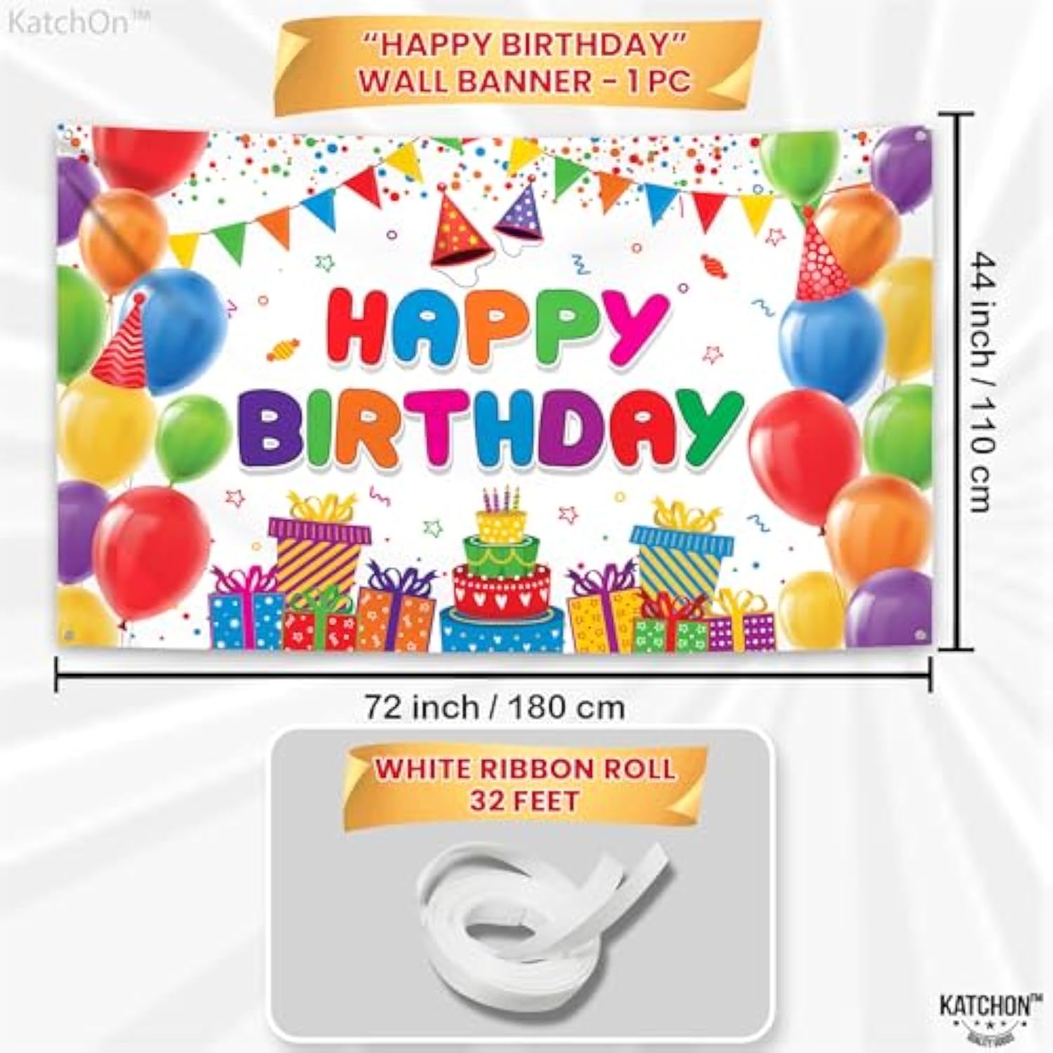 Rainbow Birthday Banner: XL Colorful Party Decoration 72"x44"