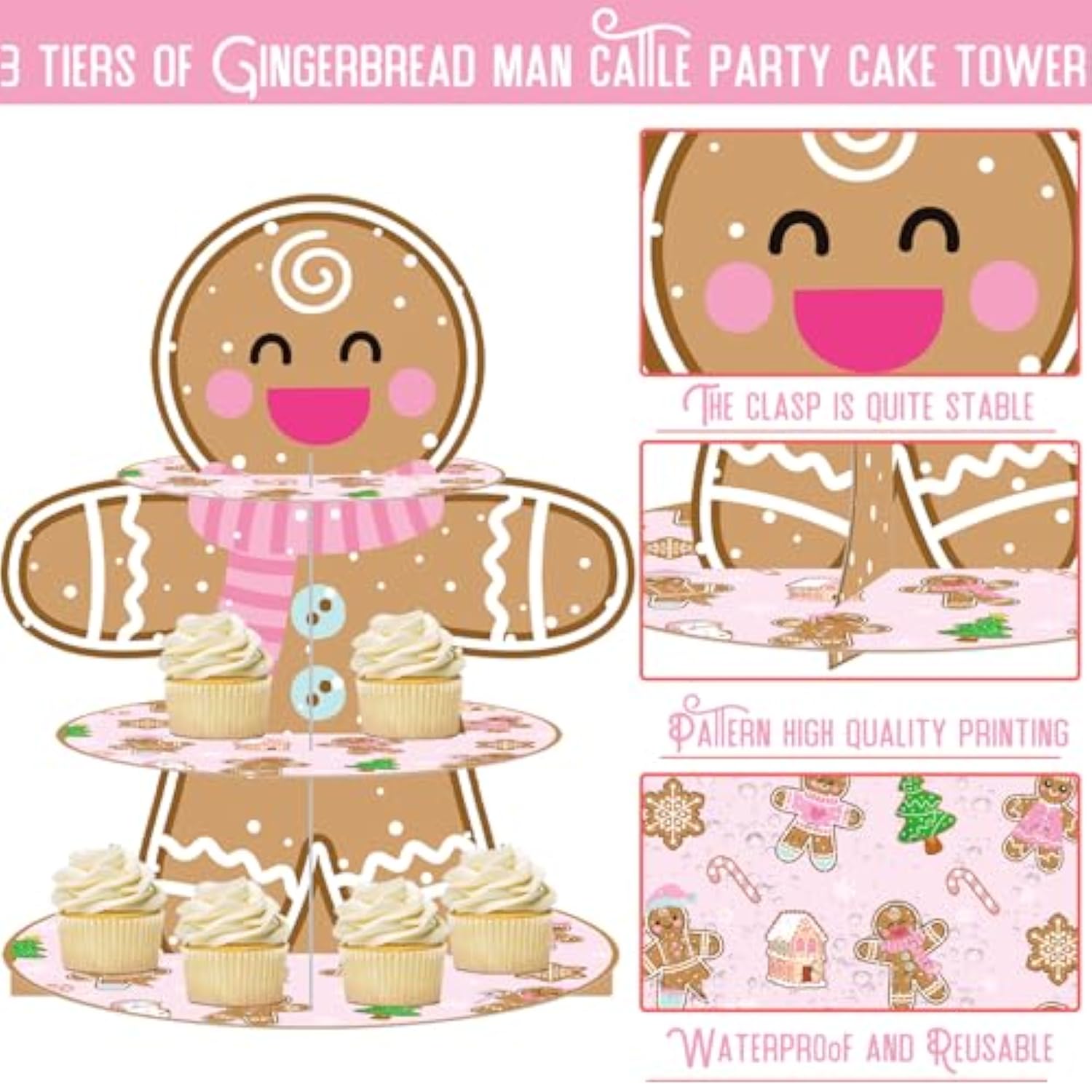 Gingerbread Party Cupcake Stand Gingerbread Man Christmas Decorations 3Tiers Gingerbread Man Party Cupcake Tower Gingerbread Theme Dessert Tower For Merry Xmas Party Supplies