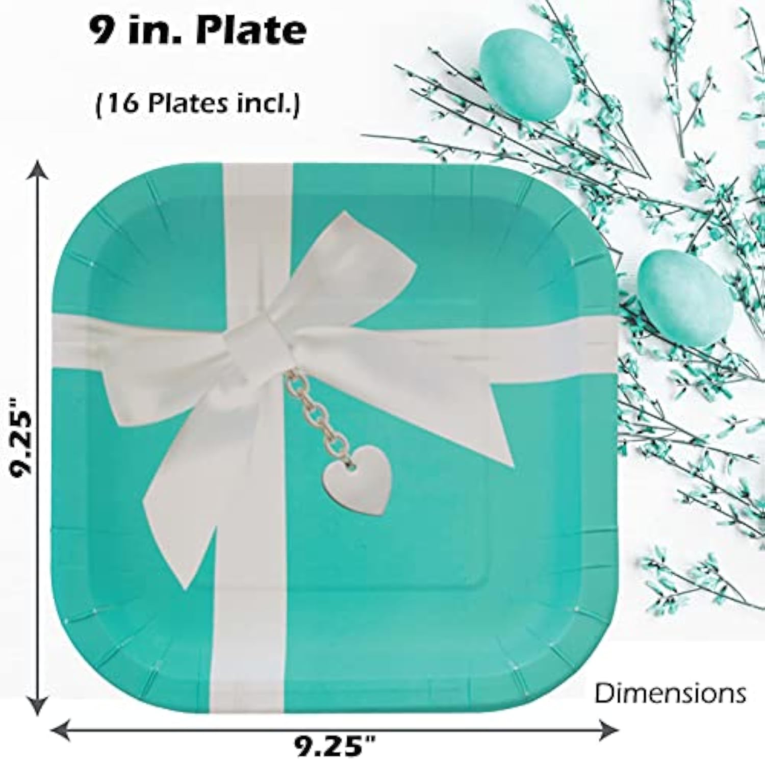 Iconic Turquoise & Sweetheart Locket Tableware for 16 Guests! This Picturesque set includes 16 ea. Large Plates & Luncheon Napkins. by Havercamp