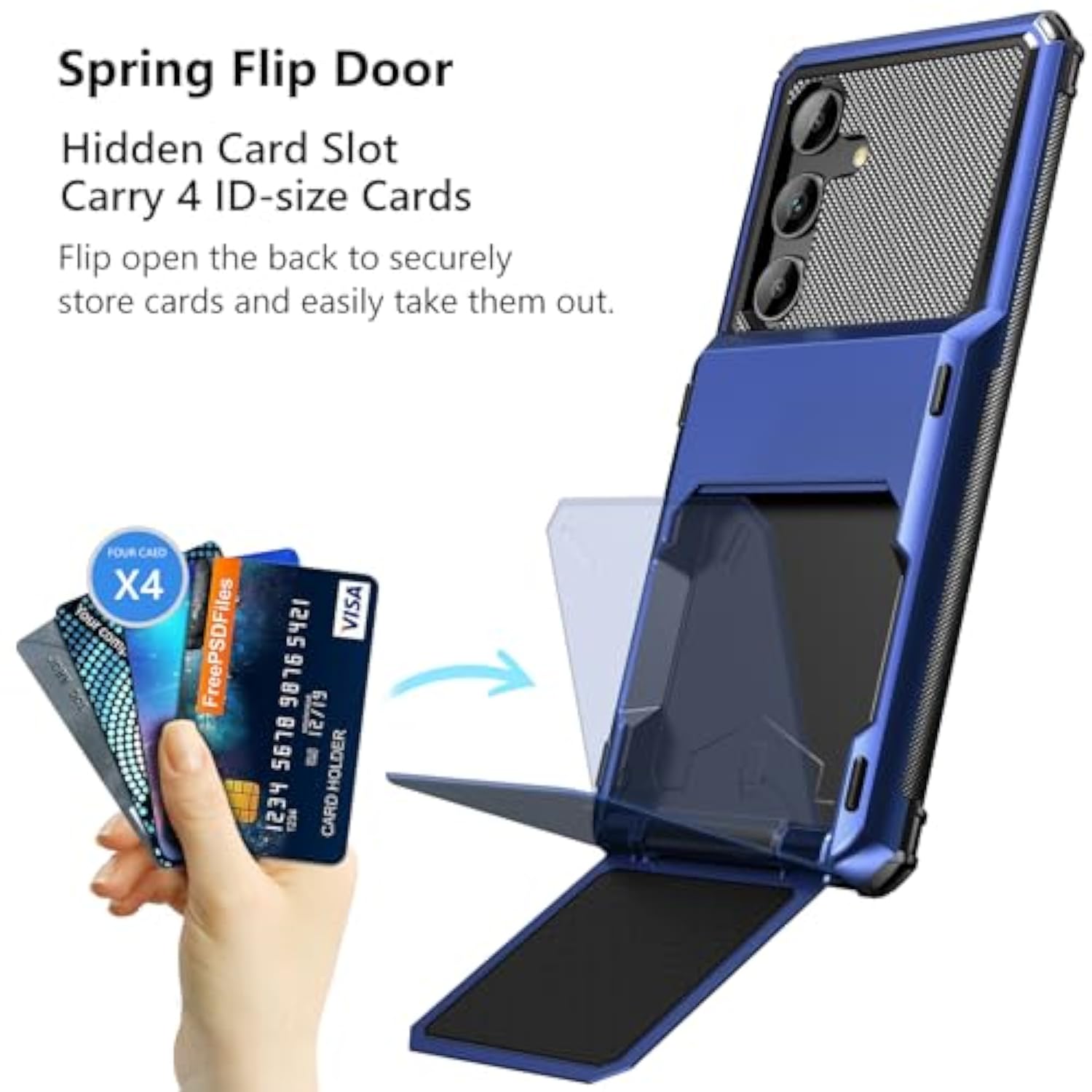 For Samsung Galaxy S25 Case Wallet With Card Holder Dual Layer Heavy Duty Shockproof Hidden Flip 4-Card Slots Large Storage Protective Galaxy S25 Wallet Case For Women Men, 6.2" Navy