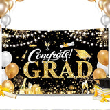 Graduation Banner 2025 Black And Gold - 72.8X43.3 Inch, Congrats Grad Banner For Party Decorations, Large Congratulations Class Of 2025 Graduation Backdrop