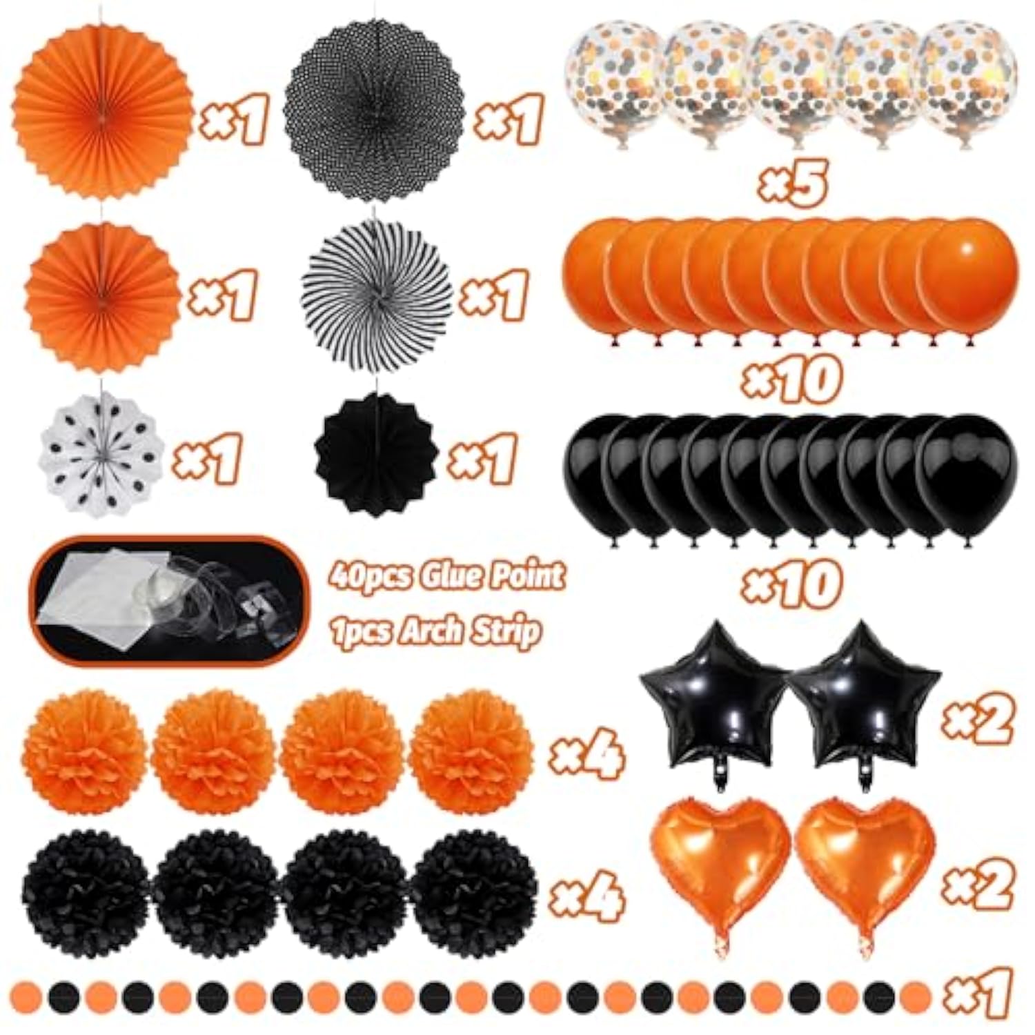 Black Orange Party Decorations Balloon Garland Paper Pompoms for Halloween Decor