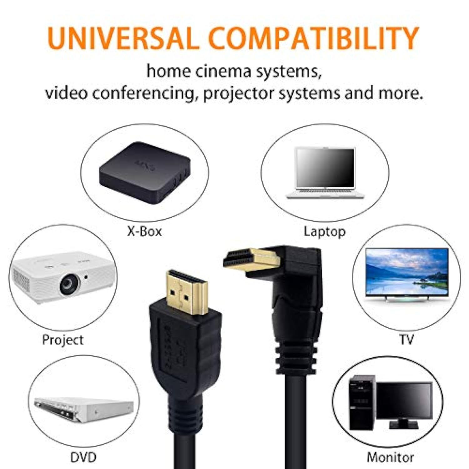 8K Hdmi Cable 2Feet, Hdmi 2.1 Cable 90 Degree Down Angle Hdmi Male To Male 8K