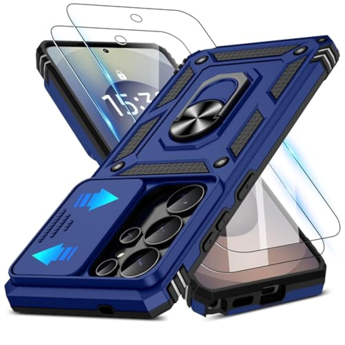 Samsung Galaxy S26 Ultra Case with Camera Lens Cover & HD Screen Protector 2 Pack, 10FT Military Grade Drop Protection Magnetic Ring Holder Kickstand Case for Galaxy S26 Ultra Blue