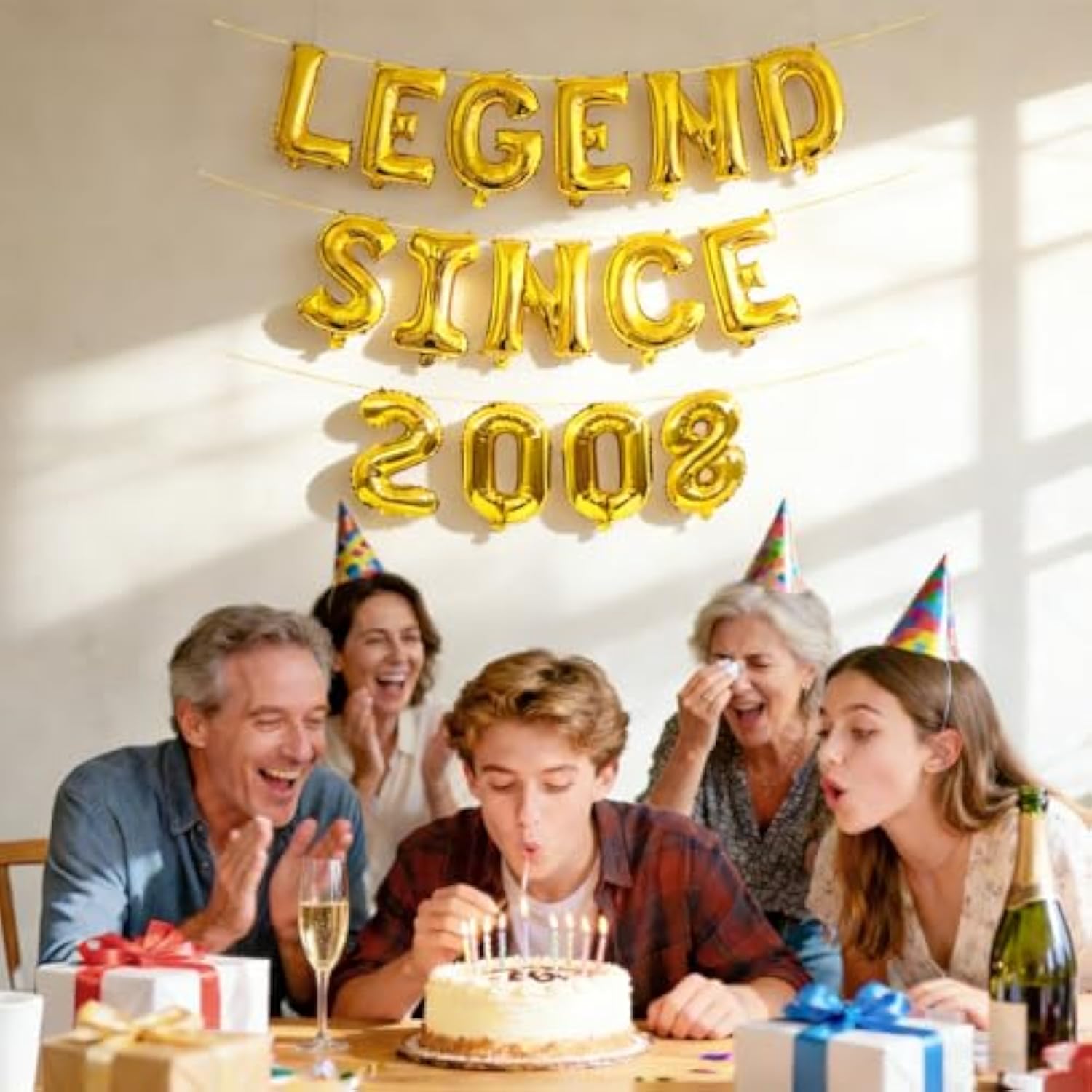 18Th Birthday Decorations For Boys/Girls, Birthday Balloons Banner (Golden) - 16" Large Inflatable Letters, 900" Ribbon & Two Threading Needles Diy Kit