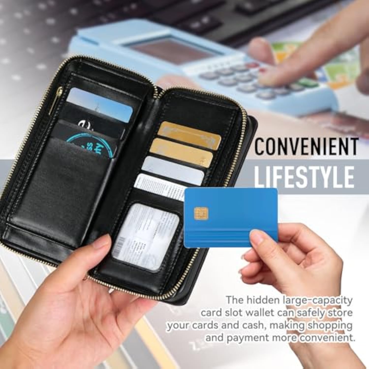 Crossbody Case For Iphone 16E 2025 Case Wallet, Rfid Blocking Leather Case With Card Holder Kickstand, Handbag Zipper Flip Cover With Wrist Strap For Iphone 16E Men Women 6.1", Black