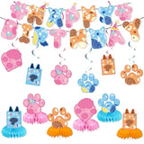 Blue Dog Birthday Decoration Set, Cartoon Animal Happy Birthday Banner & Party Supplies