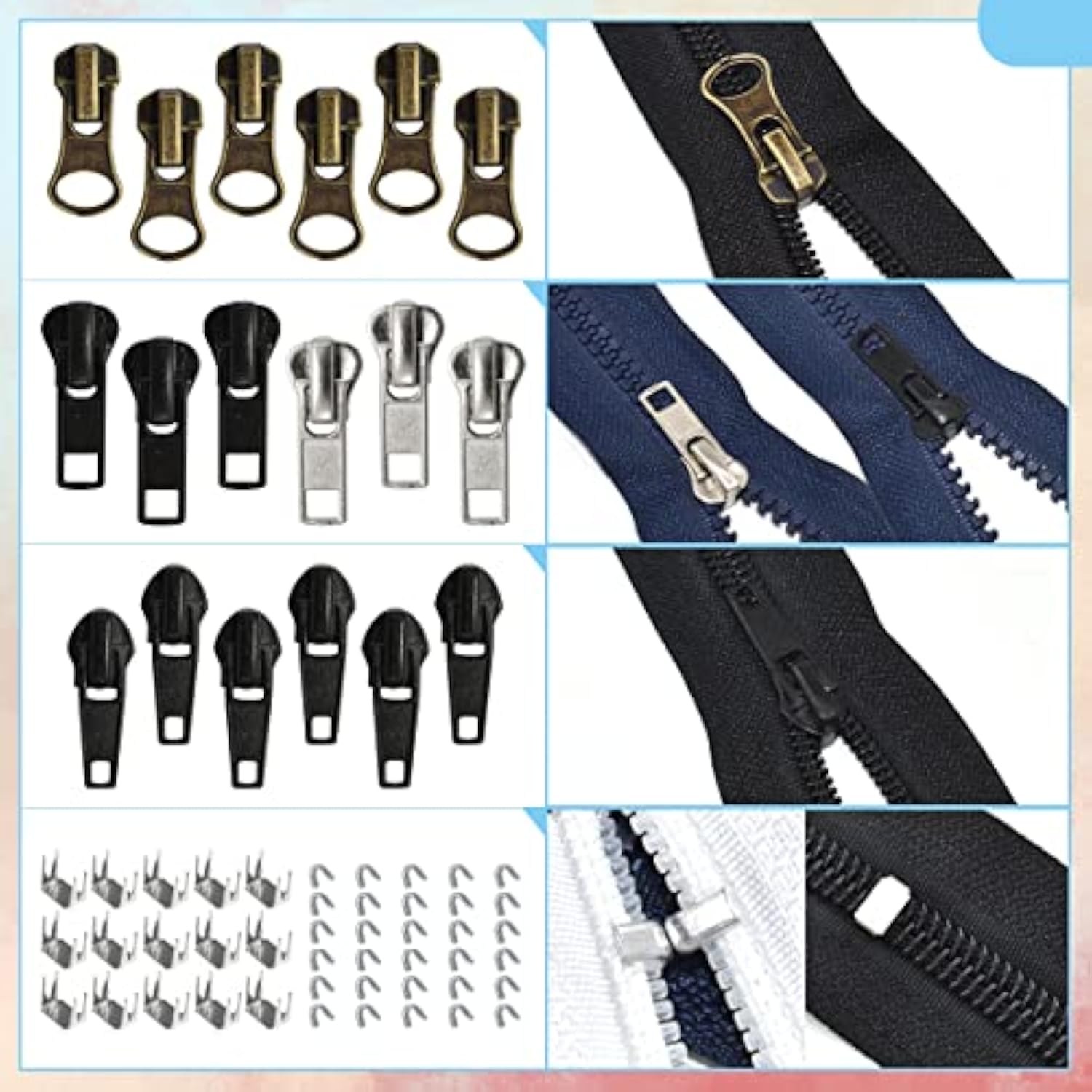24 Pcs #5 #7 Zipper Sliders Replacement Zipper Pull Repair Kit Include